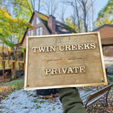 Design your own custom brass address plaque with a stunning antique finish. High-quality craftsmanship and personalized designs available